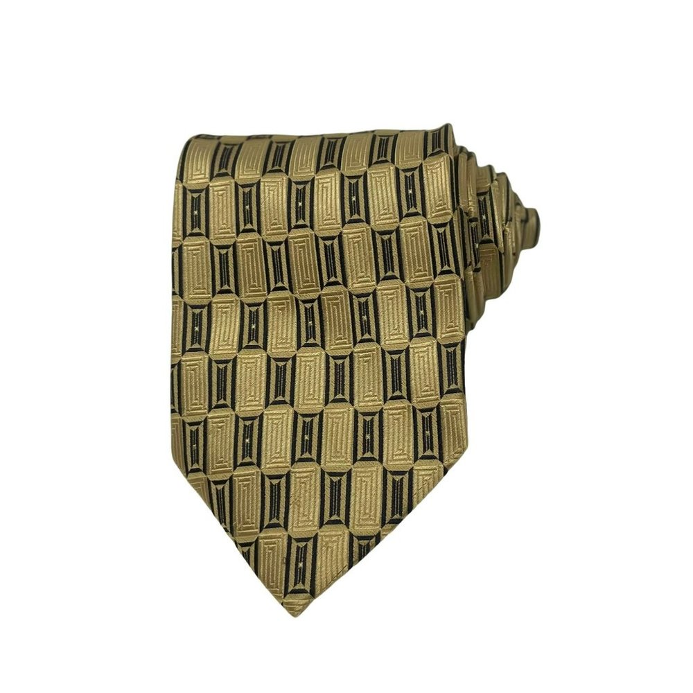 Bergamo New York Handmade Pure Silk Black and Gold Tie, RN86823. NWOT
